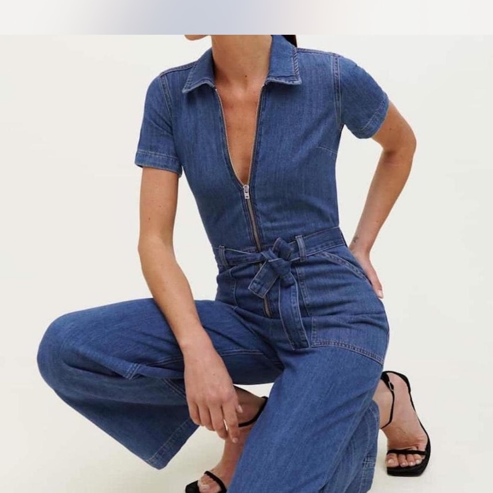 Denim Zip-Front wide leg jumpsuit